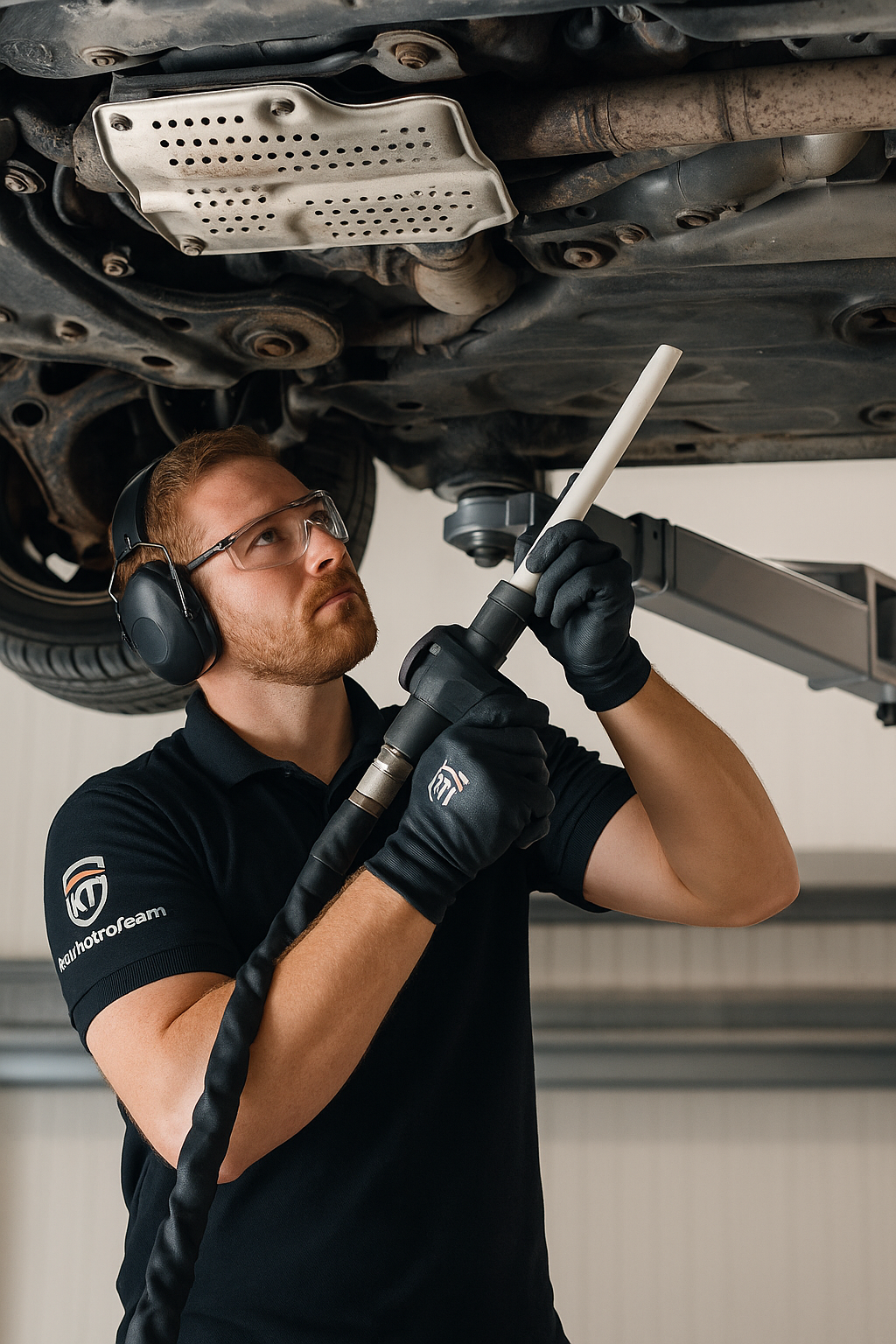 Mitarbeiter bei Arbeiten mit Strahltechnik